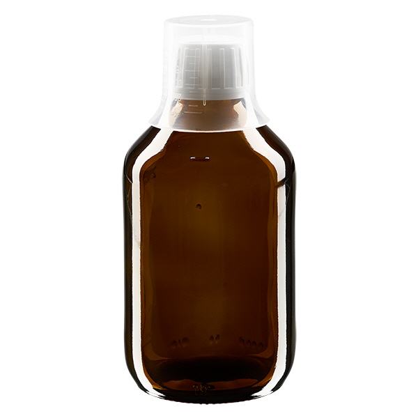 250ml lääkepullo ruskea, korkki, jossa annostelukuppi 30ml ApoGlas 250ml lääkepullo ruskea, korkki, jossa annostelukuppi 30ml ApoGlas