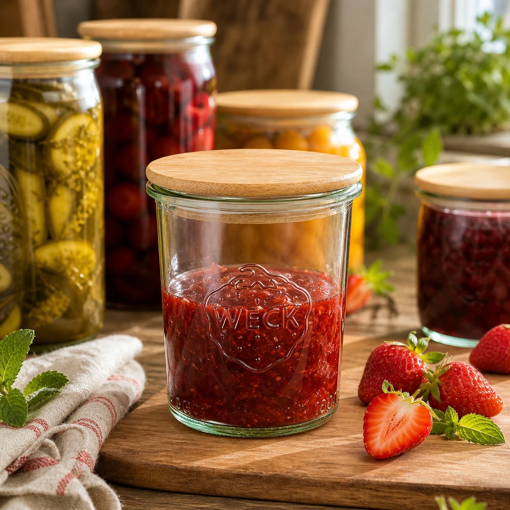 WECK 160ml RR60 mansikkahillopurkki kotitekoinen säilöntä puinen kansi kestävä keittiö