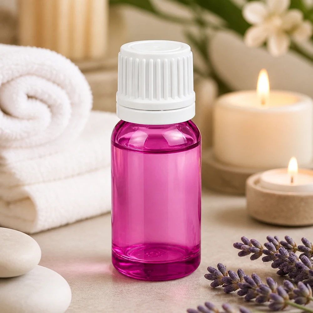 10ml tippapullo 0,7mm valkoinen Originality kierrekorkki PurpleLine UT18/10 PurpleLine UT18/10 Purppuranpunainen 10ml tippapullo valkoisella korkilla aromaterapiaan ja wellness-sovelluksiin