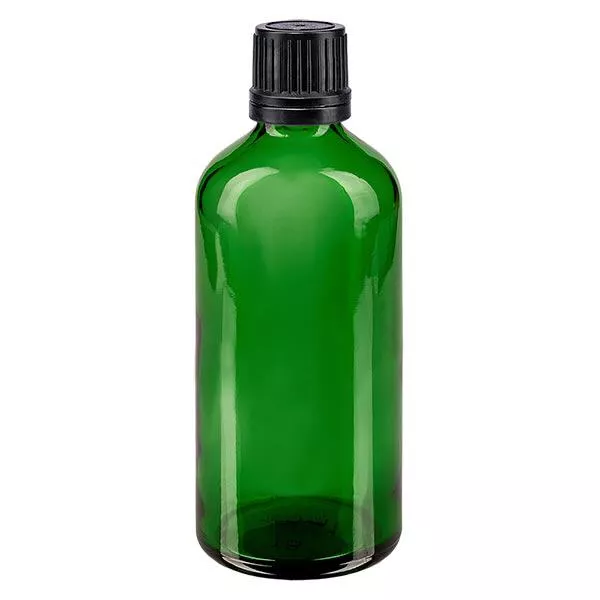 Apteekkipullo vihreä 100ml tippapullo korkki premium 1mm musta tamper-evident sulkeminen Apteekkipullo vihreä 100ml tippapullo korkki premium 1mm musta tamper-evident sulkeminen