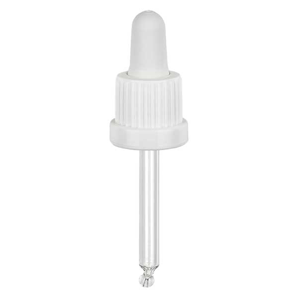 Lasinen tippapipetti valkoinen/valkoinen 18mm PL53.5 väärentämisen estävä sulkeminen Lasinen tippapipetti valkoinen/valkoinen 18mm PL53.5 väärentämisen estävä sulkeminen