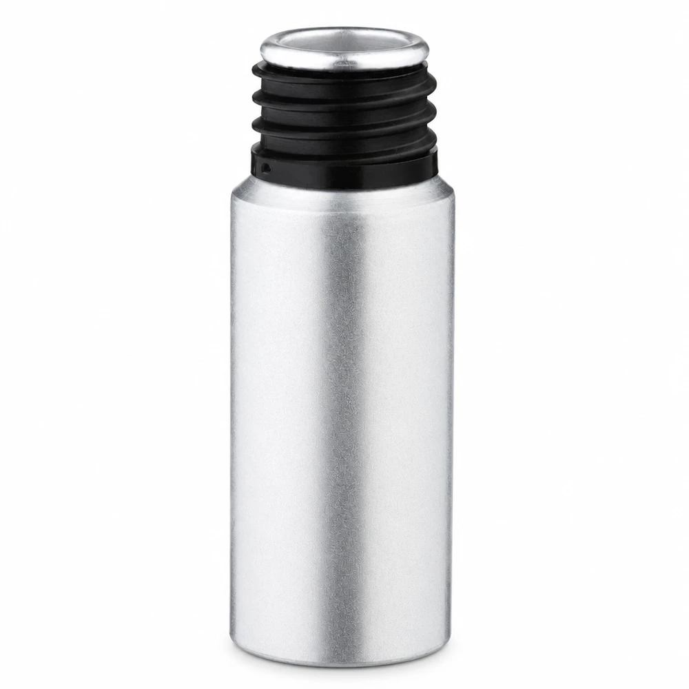 20ml värjätty alumiinipullo korkealaatuisesta alumiinista, jossa on musta kierrekorkki.