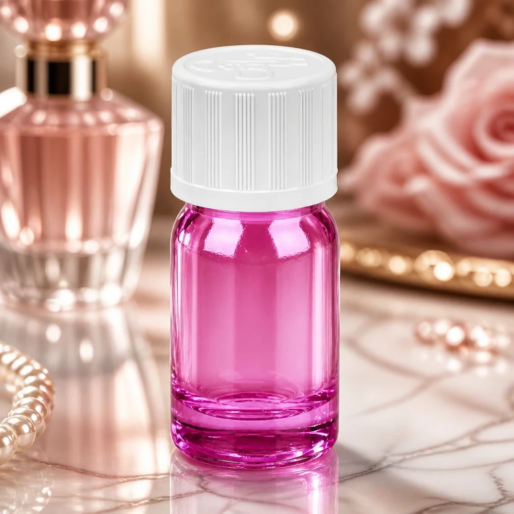 5ml tippapullo 1,2mm valkoinen vakio lapsiturvallinen PurpleLine. UT18/5 Violetti lasipullo 5ml vakiokierteellä ammattimaiseen aromaterapiaan ja hajuvesien valmistukseen.