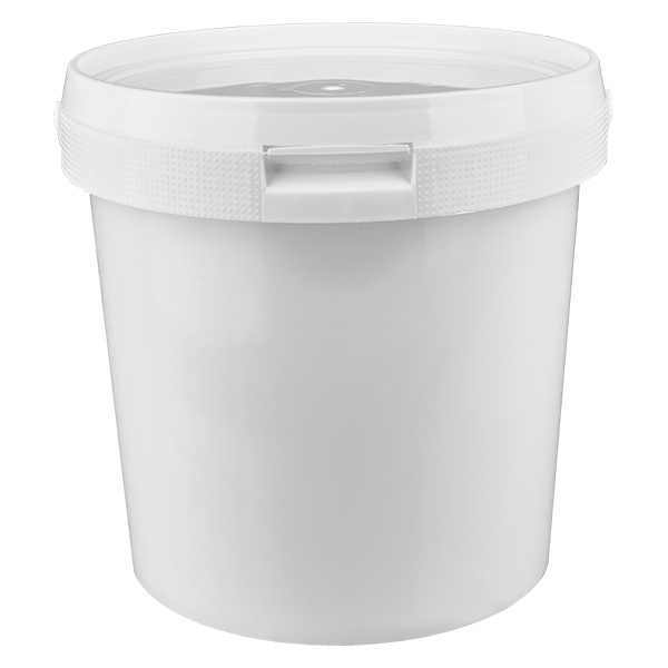 Valkoisesta polypropeenimuovista valmistettu 2,5L ämpäri kannella varustettuna. Valkoisesta polypropeenimuovista valmistettu 2,5L ämpäri kannella varustettuna.