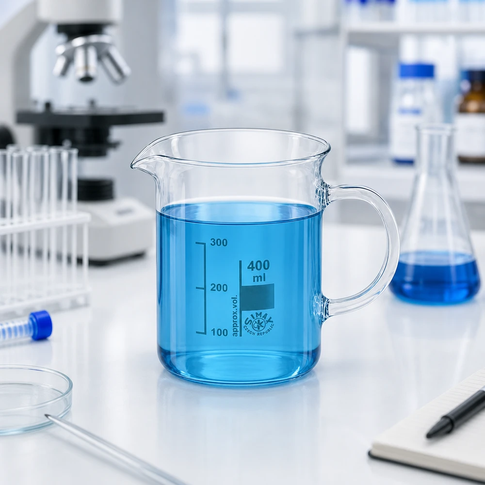 400 ml:n dekantterilasi, kahvalla varustettu lasipannu Kirkas 400 ml:n kuppilasi, jossa on kahva, valmistettu korkealaatuisesta borosilikaattilasista laboratoriokäyttöön