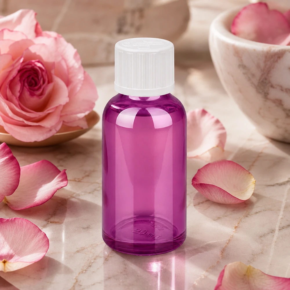 30ml tippapullo 1,2mm valkoinen standardi lapsiturvallinen PurpleLine.UT18/30 Pieni 30ml tippapullo violetista muovia, jossa on lapsiturvallinen korkki tarkkaa annostelua varten.