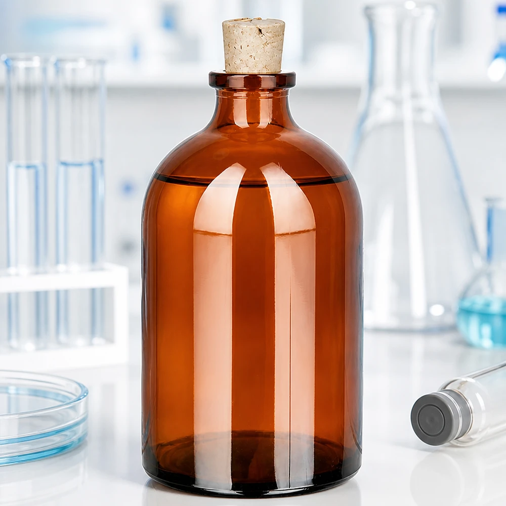 Meripihkanvärinen lasipullo 100ml korkilla 11/14mm Lagerflasche Braunglas schmal 100ml mit Naturkorken zum Verschließen