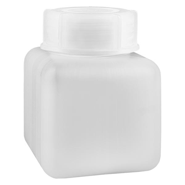 Kemikaalipullo 500ml, leveä kaula, valmistettu PE-HD:stä, luonnonvärinen.