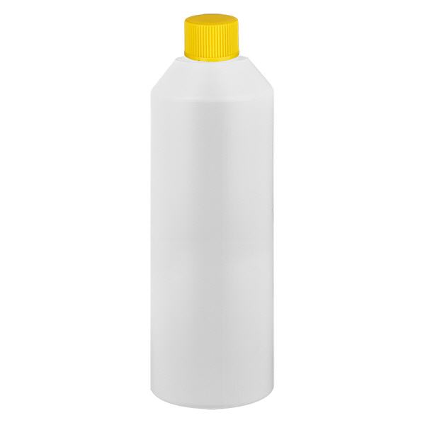 Apteekkipullo HDPE 250ml valkoinen, keltaisella ruuvikorkilla varustettu Apteekkipullo HDPE 250ml valkoinen, keltaisella ruuvikorkilla varustettu