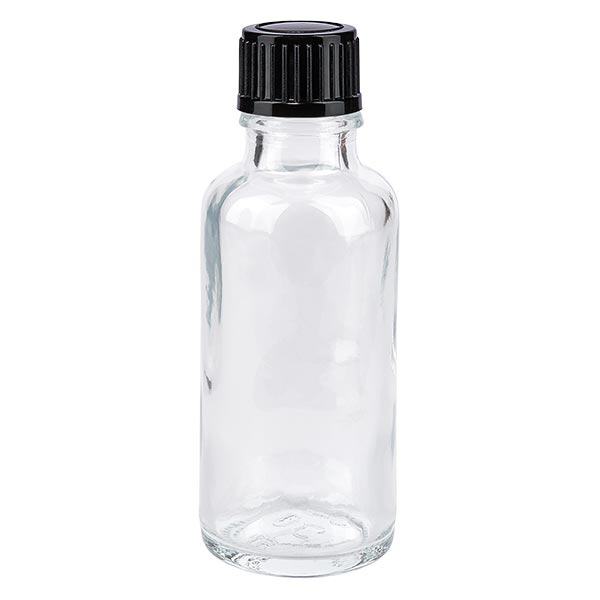 Apteekkipullo kirkas 30ml ruuvikorkki musta standardi Apteekkipullo kirkas 30ml ruuvikorkki musta standardi