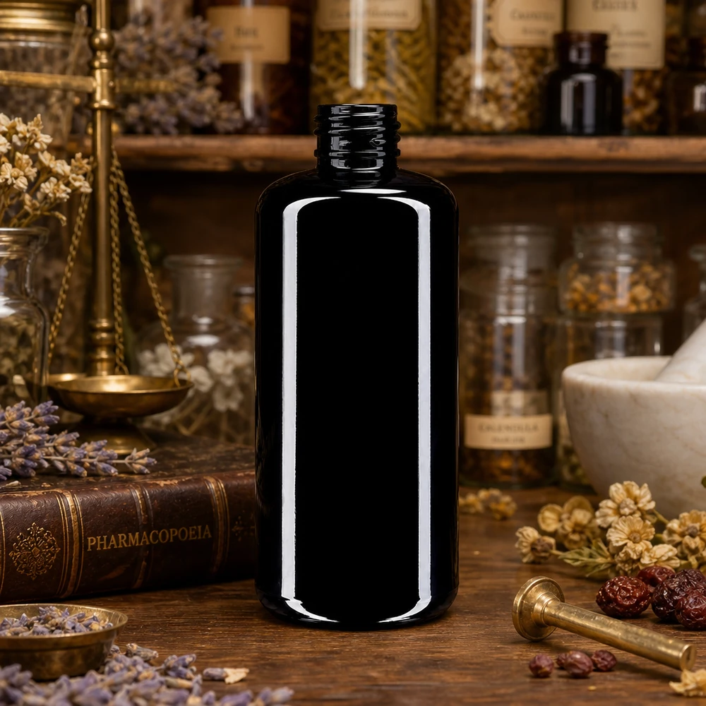 Violetti lasipullo 200ml 410/24 Premium 200ml violetti lasinen kosmetiikkapullo Draco, jossa on ohut sylinterin muoto ammattikäyttöön.