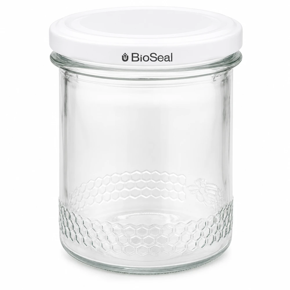 560g Honigglas + BioSeal Deckel weiß UNiTWIST 400ml hunajapurkki valkoisella BioSeal-kannella UNiTWIST säilöntäpurkki mehiläishoitotarvikkeet lasipakkaus