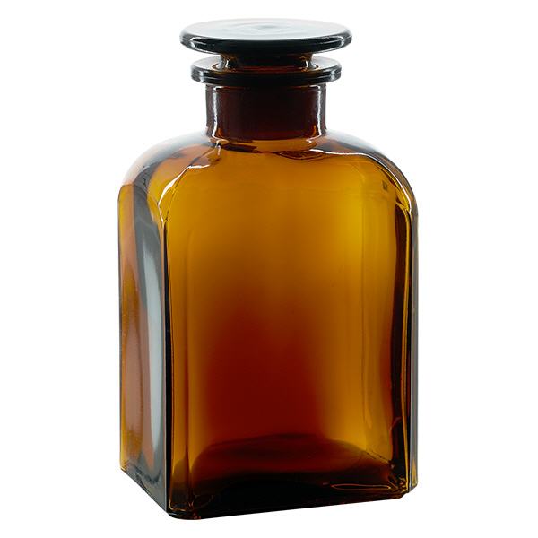 Nelikulmainen pullo 500ml ruskea leveäkaulainen lasitulppa