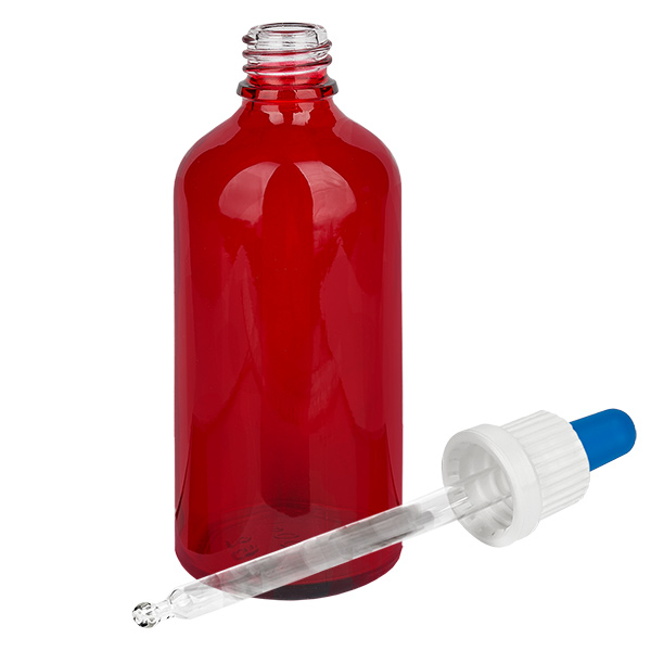 100ml pipettipullo valkoinen/sininen peukaloinnin estävä korkki RedLine UT18/100 100ml pipettipullo valkoinen/sininen peukaloinnin estävä korkki RedLine UT18/100