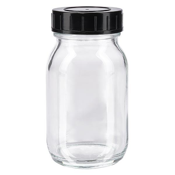 100ml leveäkaulainen pullo kirkas lasi, jossa on kierrekorkki.