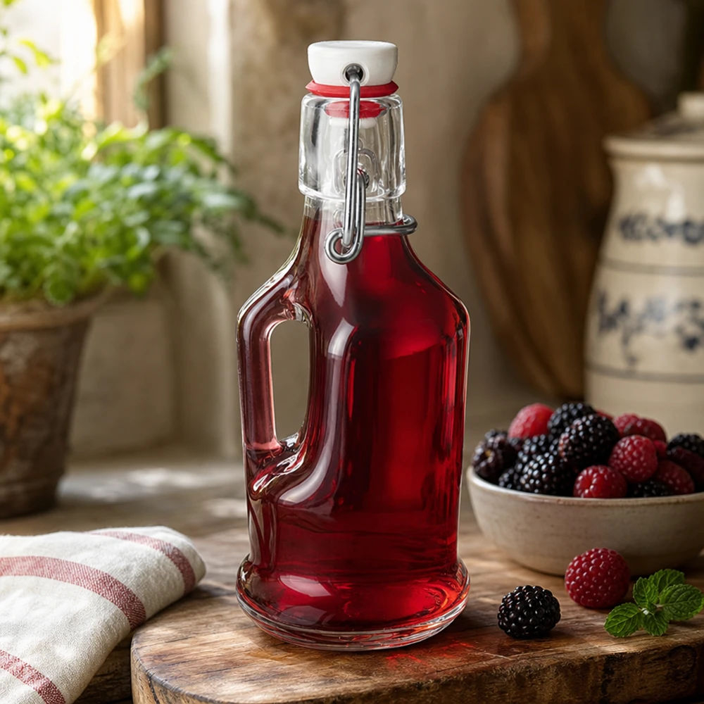 200ml lasipullo Bertha punaisella marjatäytteellä elämäntapa kohtaus keittiön tunnelma posliini swing top UNiTW