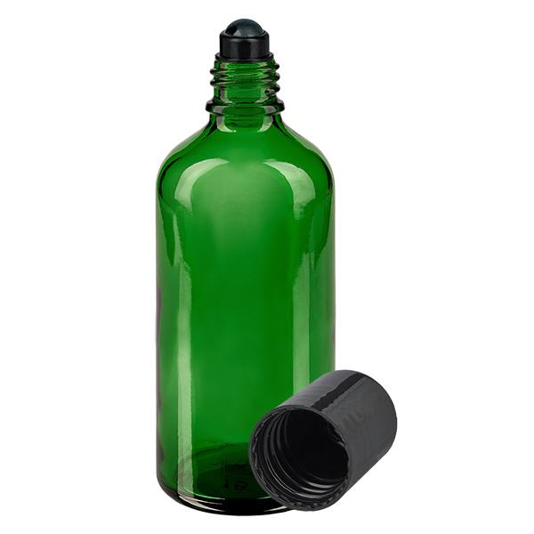 Apteekkipullo vihreä 100ml roll-on korkki musta Apteekkipullo vihreä 100ml roll-on korkki musta