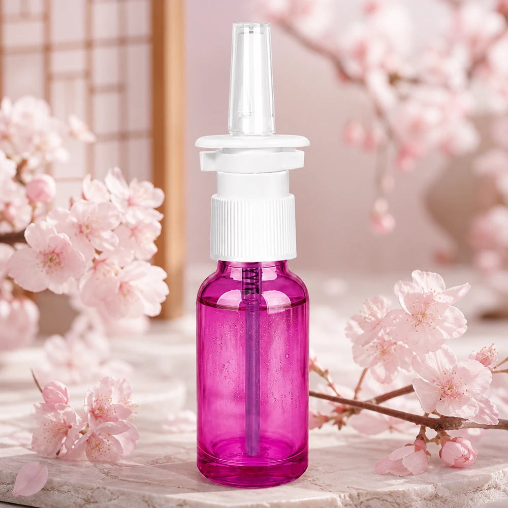 20ml nenäsumutinpullo valkoinen/läpinäkyvä vakio PurpleLine. UT18/20 Käytännöllinen 20 ml:n nenäsumutepullo, jossa on STD-kierre, violetti, lääketieteellisiin sovelluksiin.