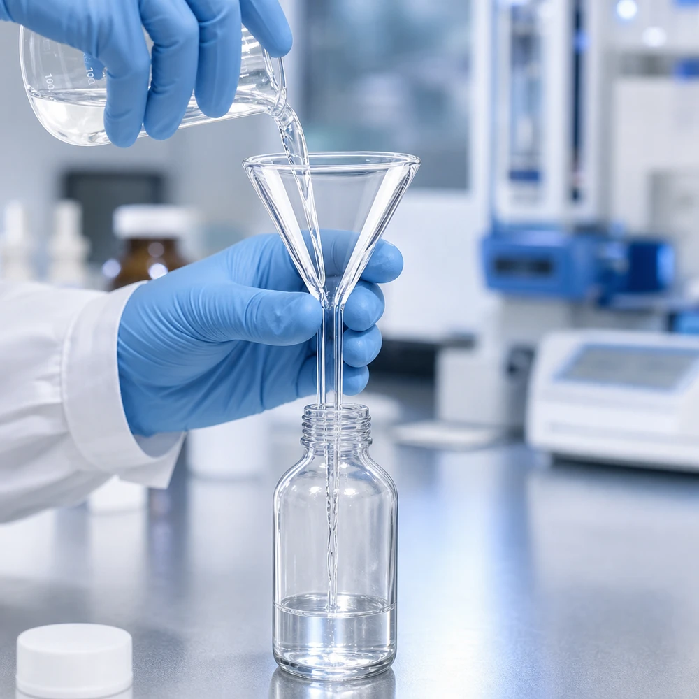 Suppilo ø35mm borosilikaattikulma 60 lyhyt tyyli Borosilikaattilasista valmistettu 35 mm:n lyhyt laboratoriosuppilo tarkkaan dekantointiin laboratoriopulloihin.