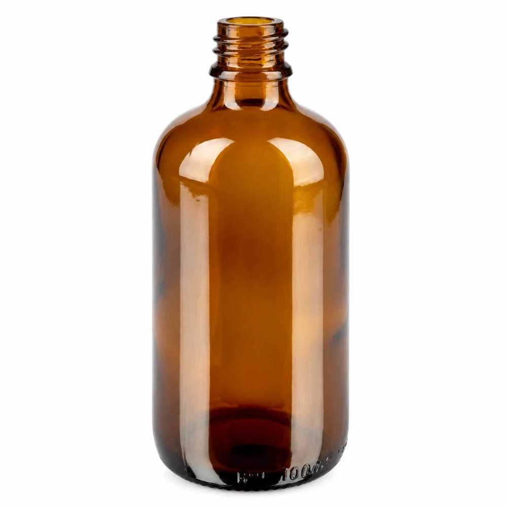 100ml meripihkanvärinen lasi apteekkipullo, jossa on tippakorkki lääketieteellisiin sovelluksiin.