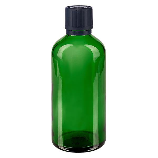 Apteekkipullo vihreä 100ml tiputuskorkki premium 1mm musta lapsiturvallinen peukaloinninestokorkki. Apteekkipullo vihreä 100ml tiputuskorkki premium 1mm musta lapsiturvallinen peukaloinninestokorkki.