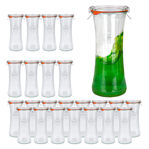 24 Weck-purkin sarja 700 ml:n herkkupurkki, jossa on lasikansi. 24 Weck-purkin sarja 700 ml:n herkkupurkki, jossa on lasikansi.