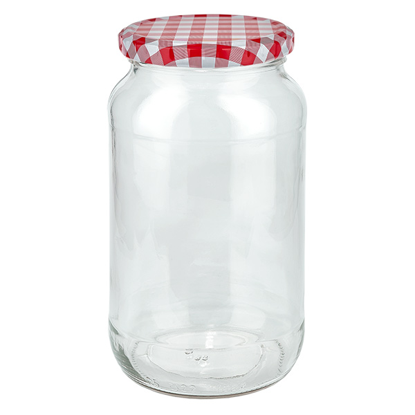 1062ml pyöreä lasi + BasicSeal-kansi punainen/valkoinen UNiTWIST
