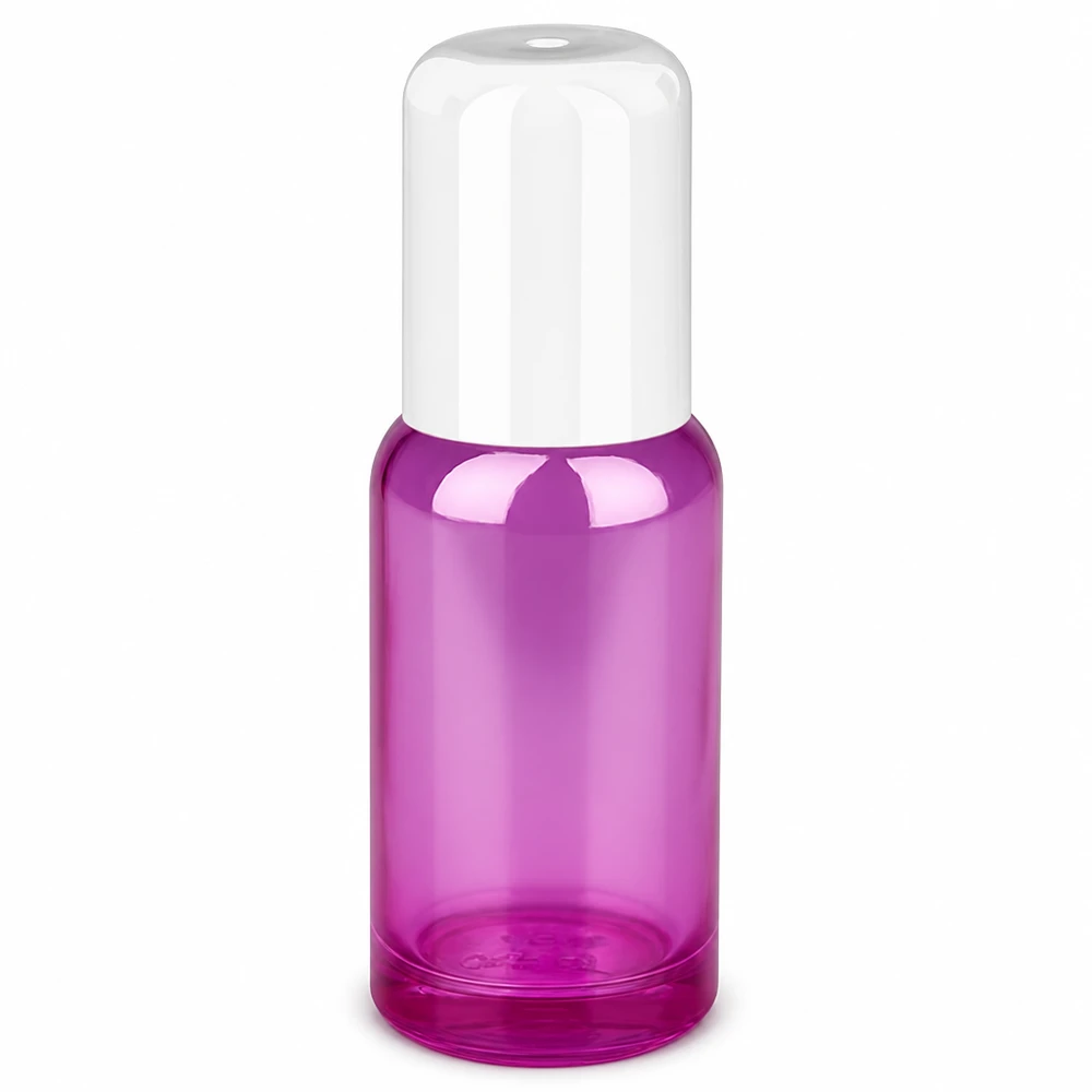 20ml roll-on-pullo valkoinen vakio PurpleLine UT18/20 PurpleLine UT18/20 20ml roll-on pullo violetti läpinäkyvä valkoinen korkki kosmetiikkaan ja hajuvesiin.