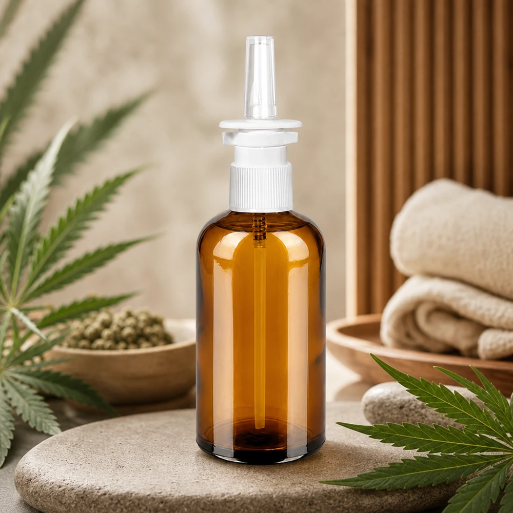 Tyhjä lasipullo 100ml ruskea, jossa on suihkutuslisälaite DIY nenäsumutteen valmistukseen kotona