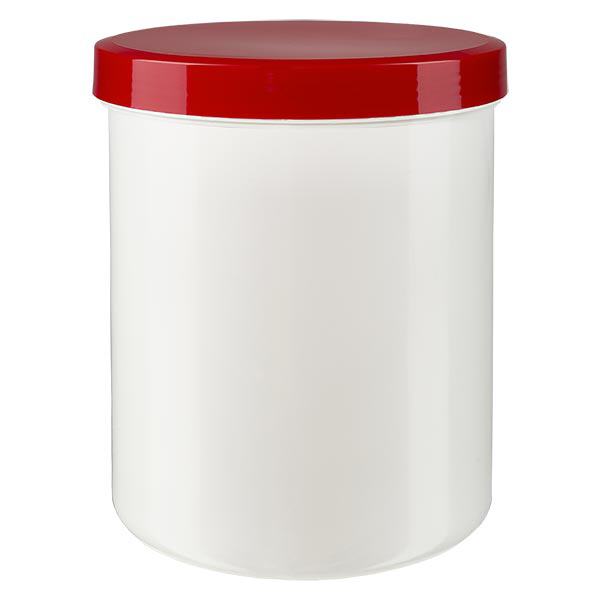 Voidepurkki 1000g valkoinen punaisella ruuvikannella (polypropyleeni) Voidepurkki 1000g valkoinen punaisella ruuvikannella (polypropyleeni)
