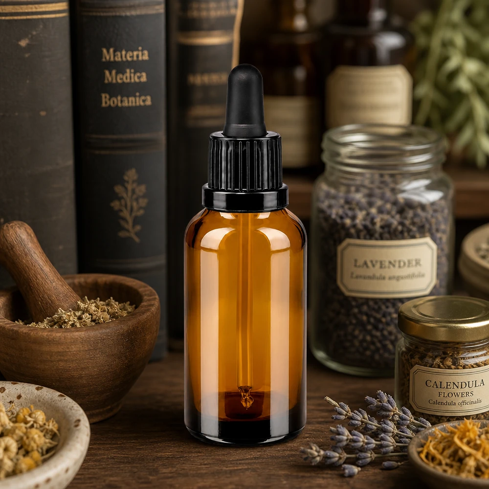 30 ml:n pipettipullo musta tamper-evident-suljin BrownLine UT18/30 30 ml:n pipettipullo, jossa on UT18-kierre ja musta OV-korkki turvallista säilytystä varten.