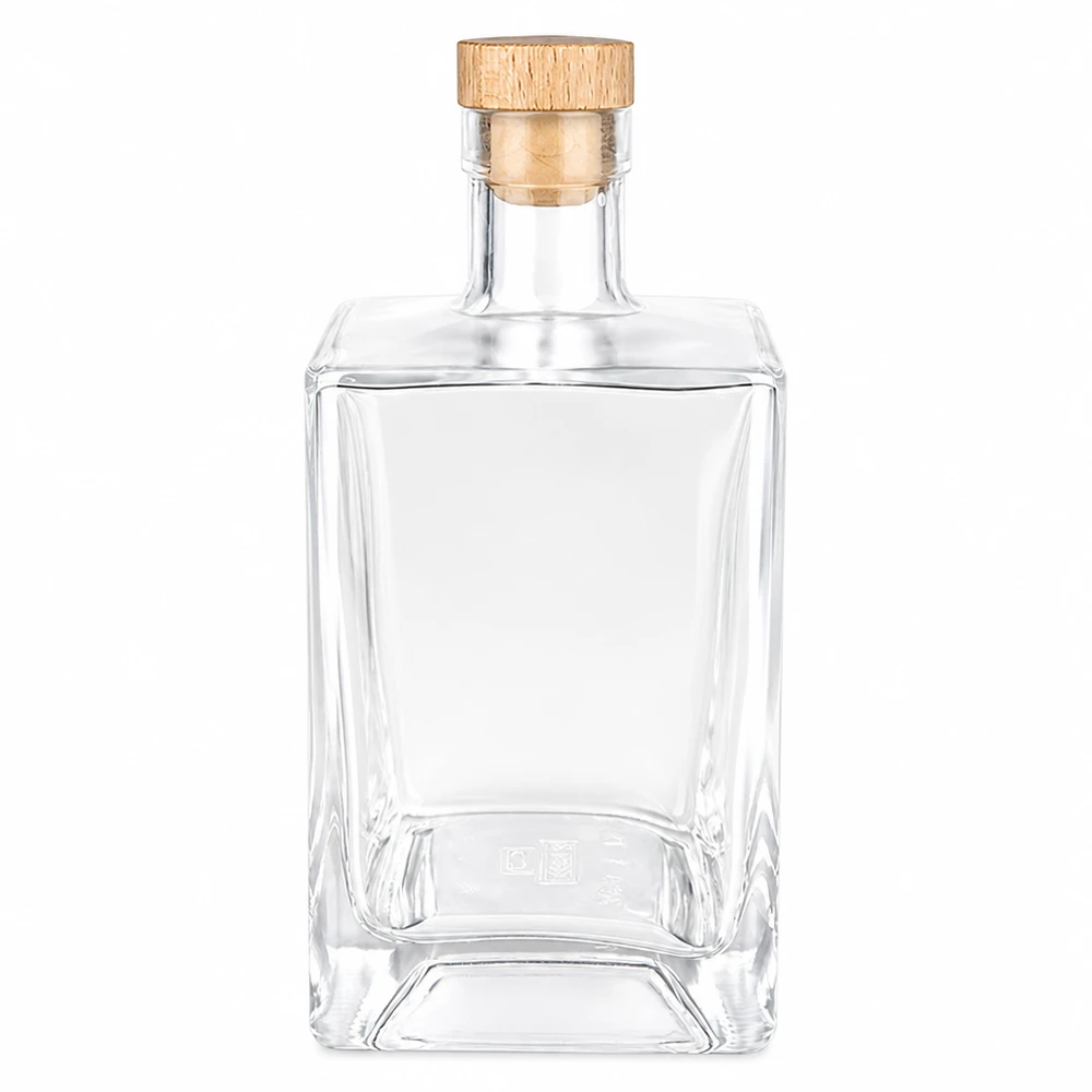 700ml Glasflasche "Gali" mit Holzgriffkorken UNiTWIST® 700ml lasipullo Ben puukahvalla korkki UNiTWIST läpinäkyvä tyhjä suorakulmainen muotoinen alkoholijuomapullo viskipullo