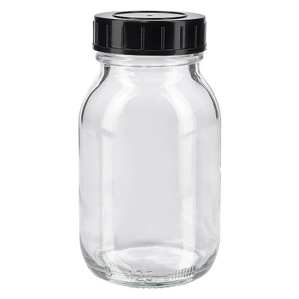 125ml leveäkaulainen pullo kirkasta lasia, jossa on kierrekorkki. 125ml leveäkaulainen pullo kirkasta lasia, jossa on kierrekorkki.
