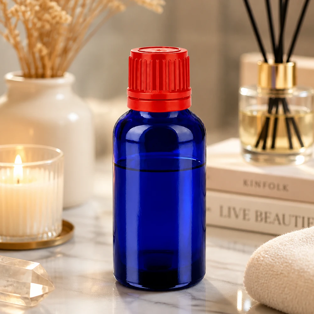 30ml koboltinsininen lasipullo UT18-kierteellä esanssien ja tinktuurien turvalliseen säilytykseen.