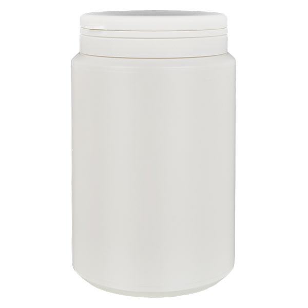 Kapselirasia 1000 ml valkoinen, jossa Jaycap-sulkimella varustettu väärentämisen estävä suljin valkoinen. Kapselirasia 1000 ml valkoinen, jossa Jaycap-sulkimella varustettu väärentämisen estävä suljin valkoinen.