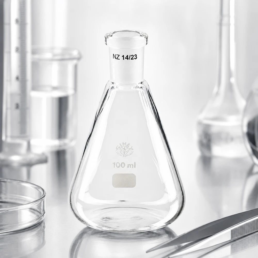 Erlenmeyer-pullo 100ml, jossa on vakiohionta (14/23).