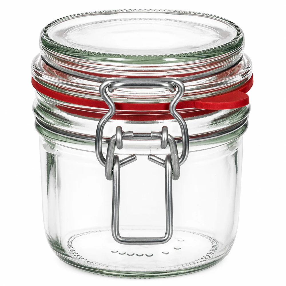 255 ml:n säilytyspurkki, tyyppi G, kauluslukolla UN.. 255ml Vorratsglas mit Bügelverschluss und roter Dichtung - praktisches Einmachglas für Küche und Vorratshaltung