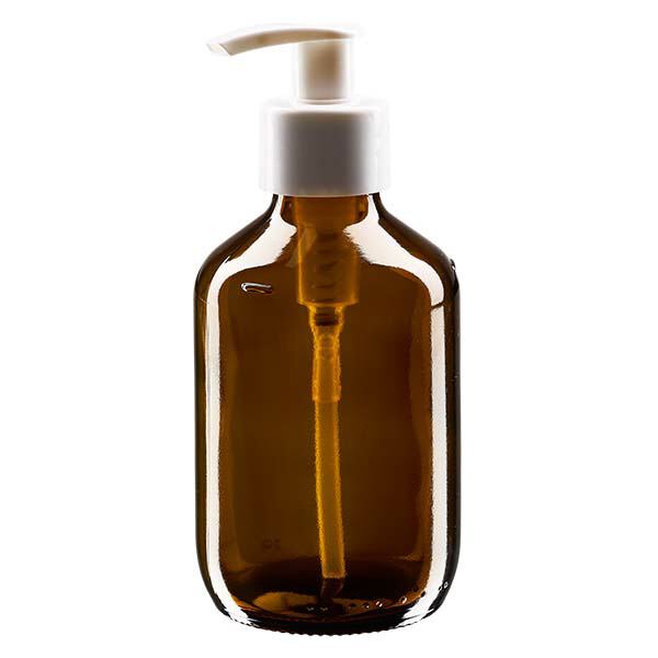 200ml lääkepullo ruskea, jossa on annostelupumppu valkoinen ApoGlas. 200ml lääkepullo ruskea, jossa on annostelupumppu valkoinen ApoGlas.