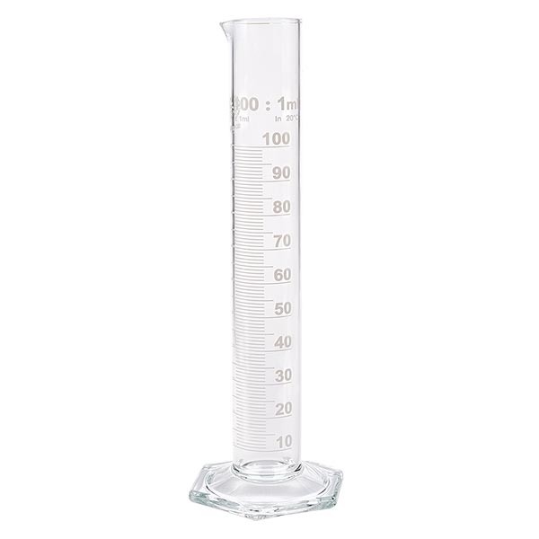 100ml mittasylinteri HF lasista, valkoinen asteikko. 100ml mittasylinteri HF lasista, valkoinen asteikko.