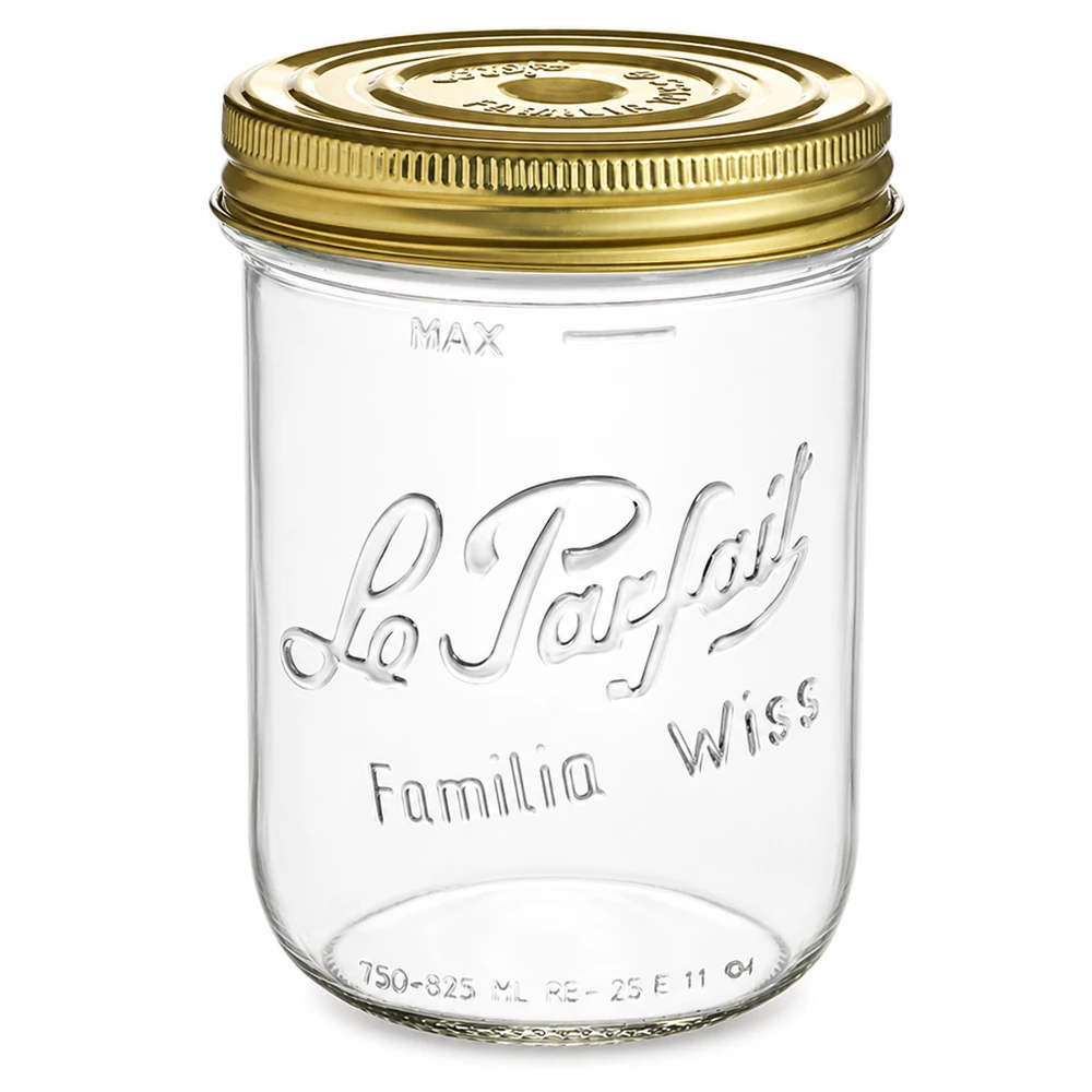 1020ml Sturzglas "Familia Wiss" 2-teiliges Deckelsystem Le P Familia Wiss 1020ml muurinpohjapurkki kultaisella kierrekannella Le Parfait säilöntäpurkki säilöntään
