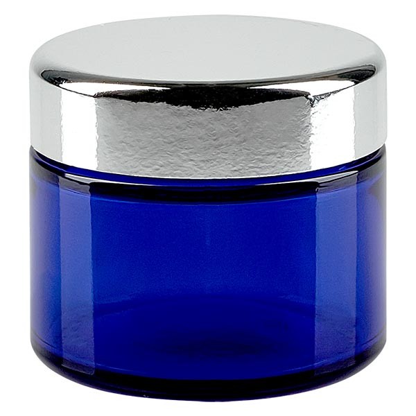 50ml lasipurkki. kuninkaansininen, hopeisella metallikannella. ApoGla 50ml lasipurkki. kuninkaansininen, hopeisella metallikannella. ApoGla