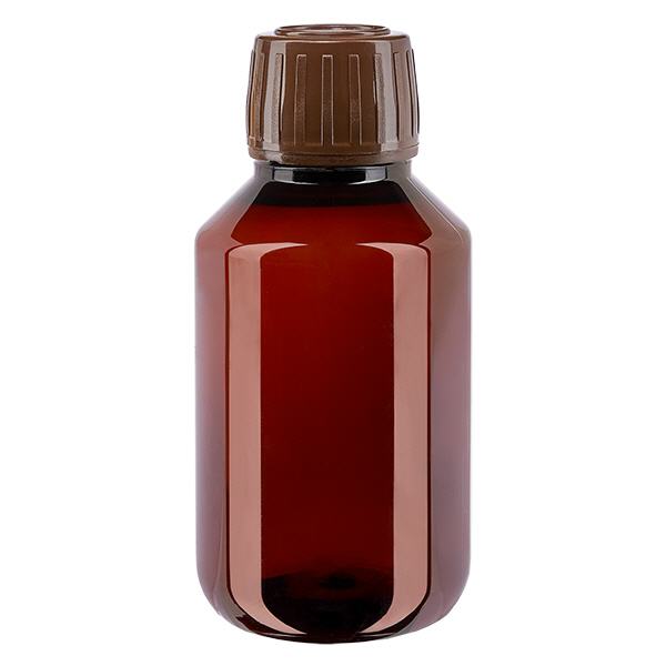 PET-pullo 100ml, jossa on ruskea väärentämisen estävä korkki PET-pullo 100ml, jossa on ruskea väärentämisen estävä korkki