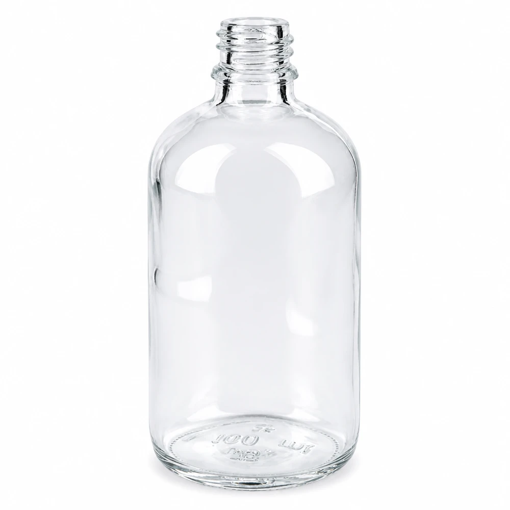 100ml kirkas apteekkipullo ApoGlas läpinäkyvästä lasista farmaseuttisiin sovelluksiin.