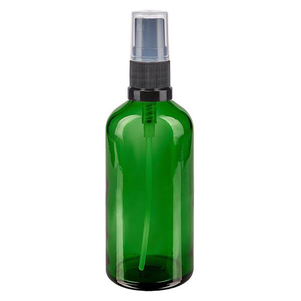 Apteekkipullo vihreä 100ml suihkukorkki musta Apteekkipullo vihreä 100ml suihkukorkki musta