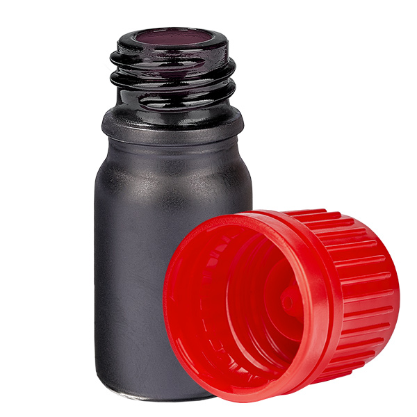 5ml pullo 11mm kierrekorkki punainen väärentämisen estävä korkki BlackLine UT18/5 5ml pullo 11mm kierrekorkki punainen väärentämisen estävä korkki BlackLine UT18/5