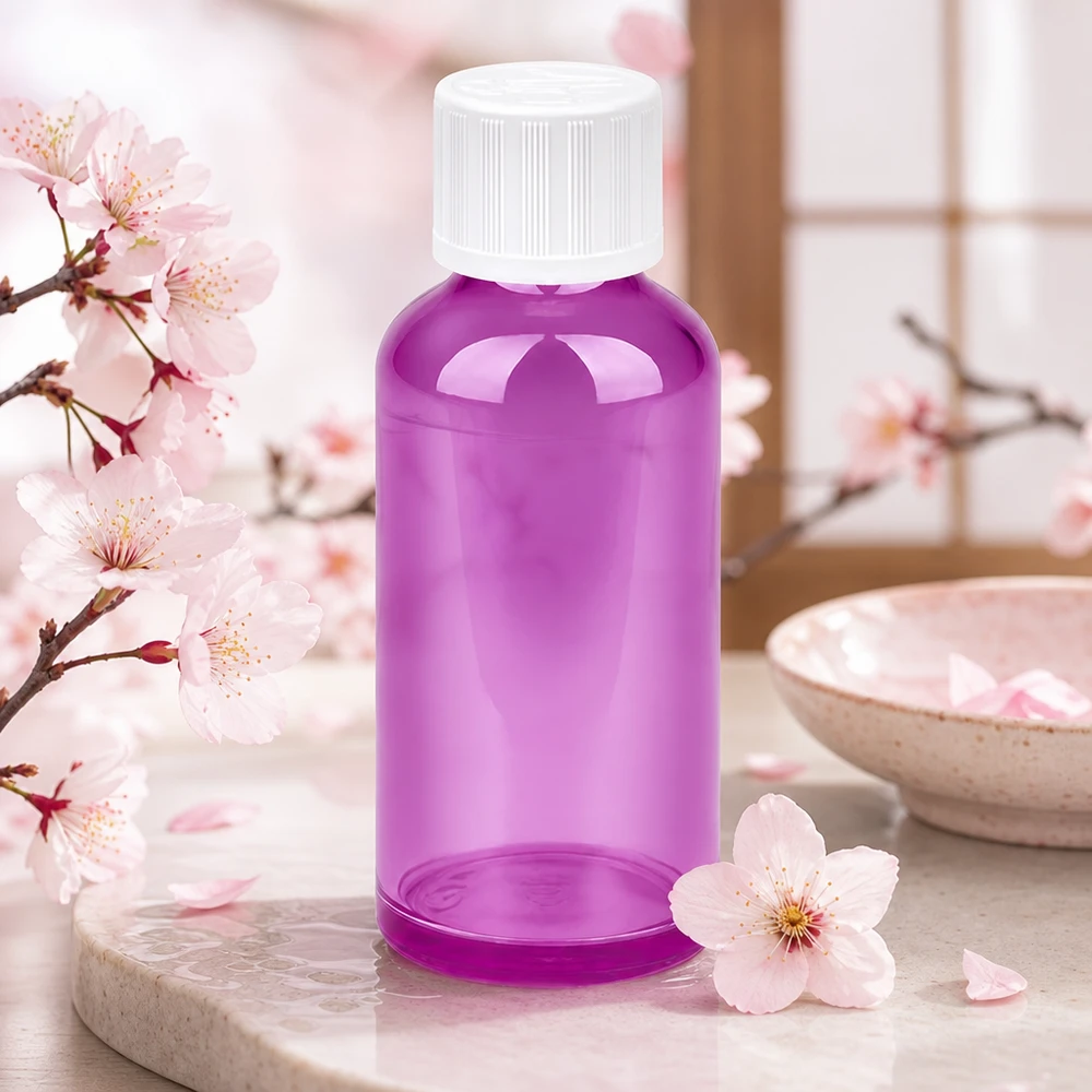 50ml pullo 11mm ruuvikorkki valkoinen standardi lapsiturvallinen PurpleLine UT18/50 50ml violetti pullo, jossa on 11mm kaula-aukko ja turvallinen korkki wellness-tuotteille.