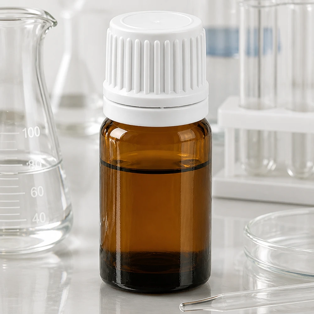 5ml BrownLine tippapullo valkoisella OV-korkilla laboratorio- ja farmaseuttiseen käyttöön.
