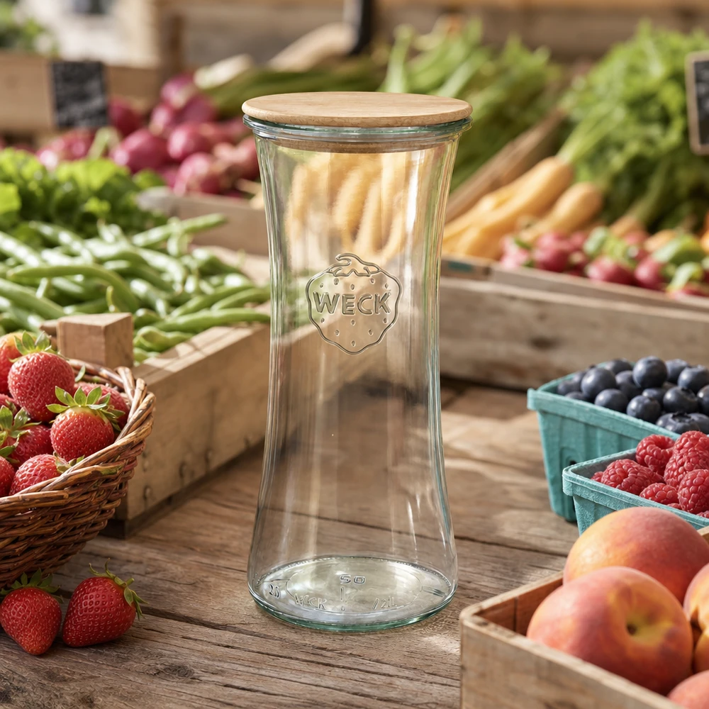 WECK herkkupurkki 700ml RR80 puukannella viikoittaisilla markkinoilla tuoreiden hedelmien ja vihannesten välillä luonnollinen ympäristö