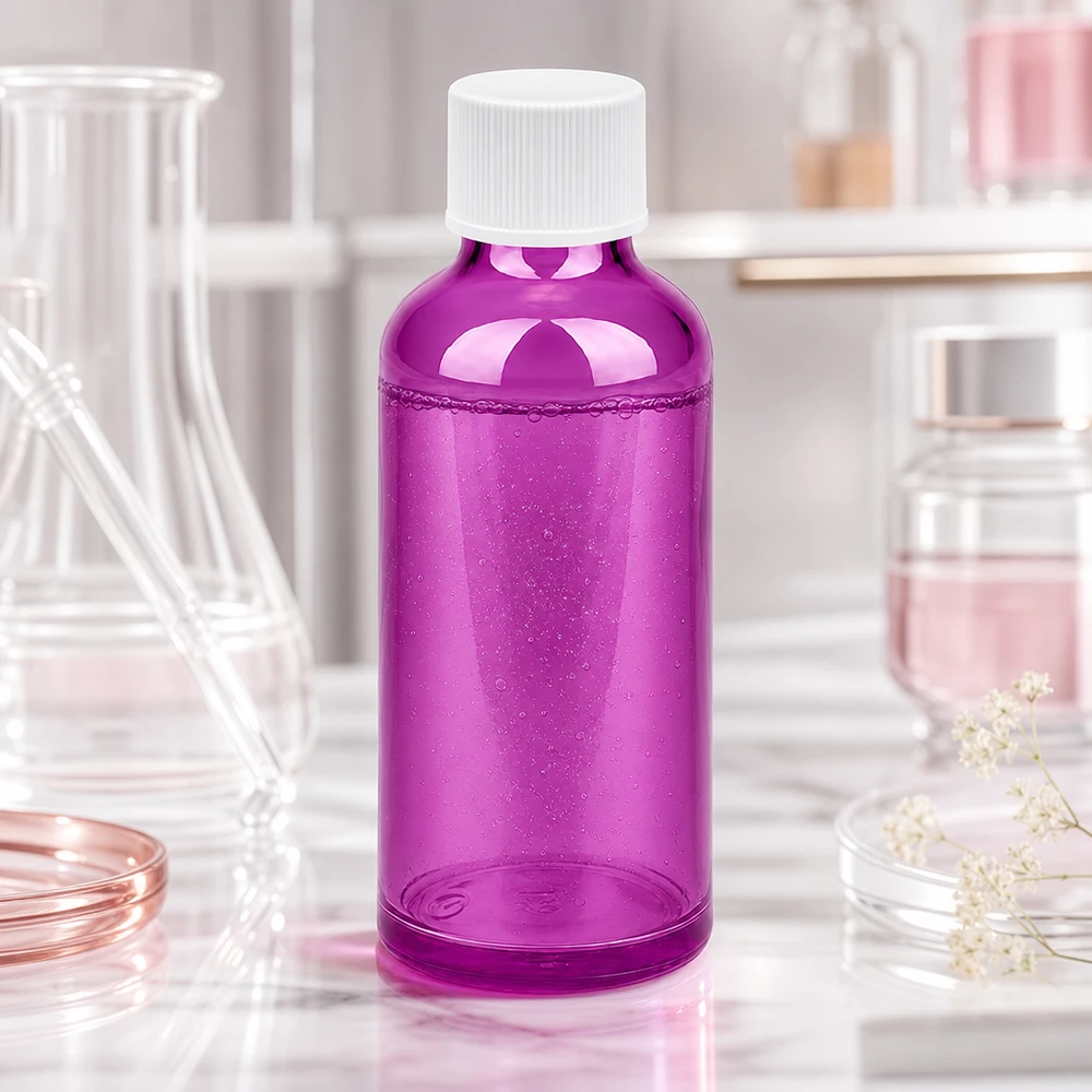 50ml pullo 11mm kierrekorkki valkoinen vakio PurpleLine UT18/50 PurpleLine UT18/50 Kompakti 50 ml:n laboratoriopullo violetista lasia, jossa on valkoinen korkki tarkkaa annostelua varten.