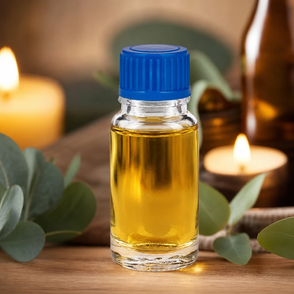 10 ml:n kirkaslasipullo, sininen kierrekorkki, 11 mm, kullankeltainen eteerinen öljy, ClearLine UT18/10